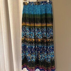 Chaudry KC Maxi Bohemian Tropical Floral Flowing Skirt, Turquoise, Size Medium